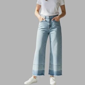 HABITUAL Jeans Ombre Women‎ Light Wash Wide Leg Cropped Size 2/26 Raw Cut Hem